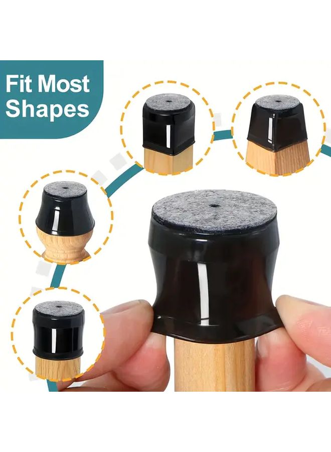 Large 24 Pack Black Chair Leg Protectors With Gray Base Non Slip Scratch Free Furniture Pads - Image 4